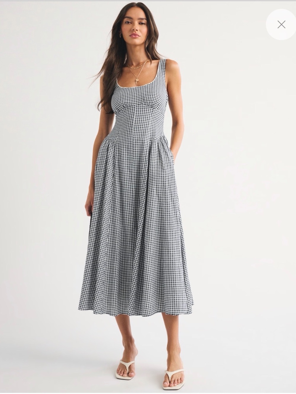 Abercrombie & Fitch Black and White Gingham Midi Dress - Picture 2 of 7